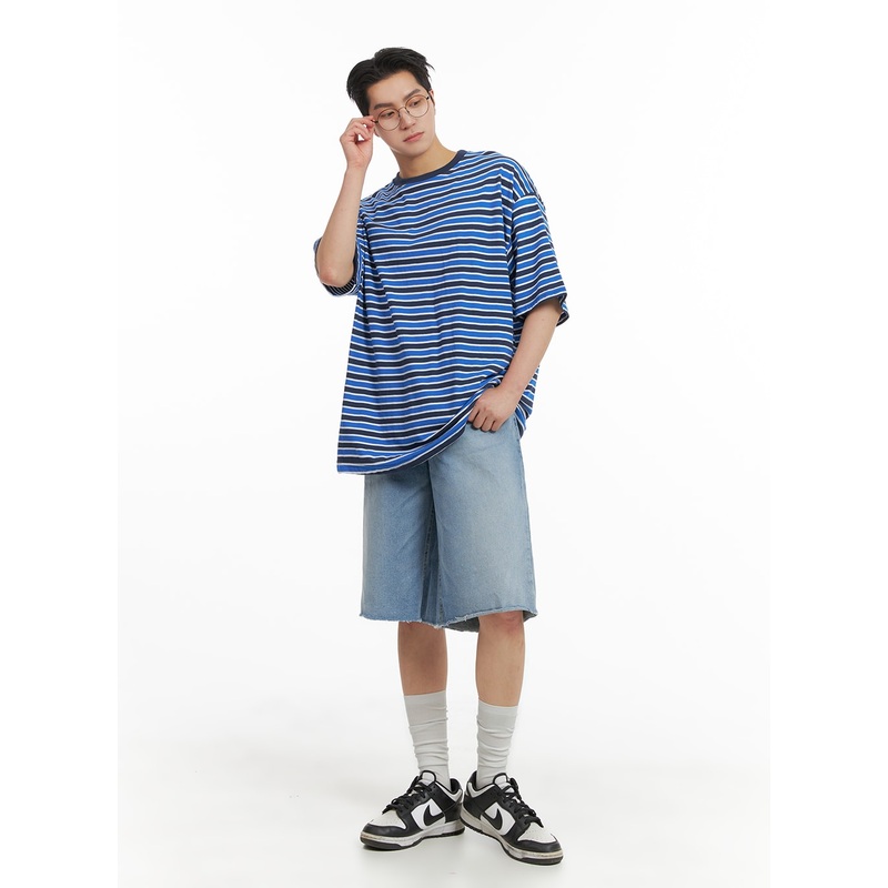 Men’s Destroyed Hem Denim Shorts IA401 Light blue S