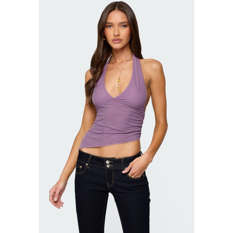 Rhett Asymmetric Hem Halter Top MAUVE XS