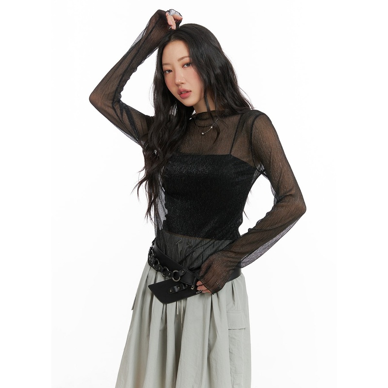 Solid Mesh Long Sleeve CM425 Black S/M