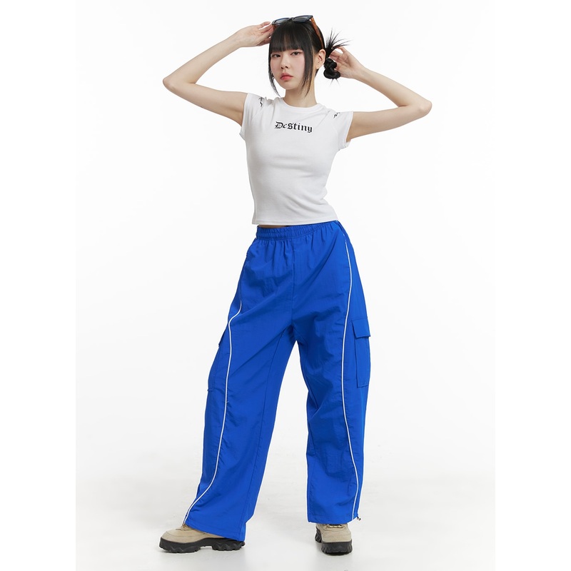 Sporty Wide Contrasting Trousers OM426 Blue S/M