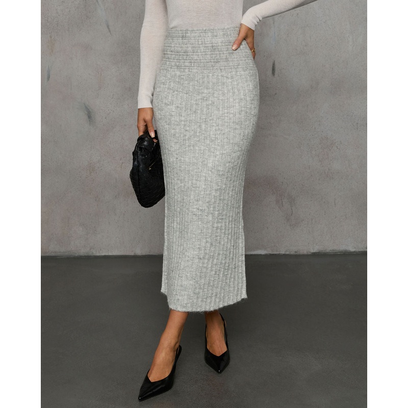 All The Feels Ribbed Maxi Skirt Heather Grey XS