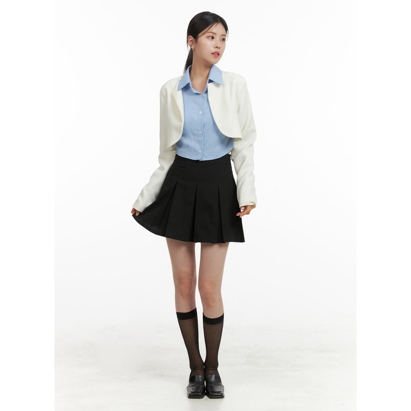 Box Pleated Mini Skirt OA419 Black S