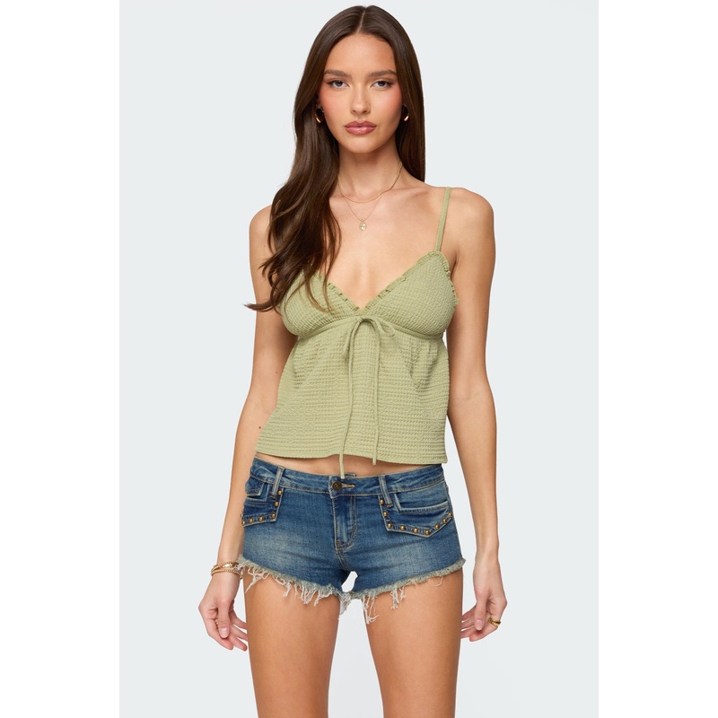 Brianne Textured Babydoll Tank Top OLIVE XS
