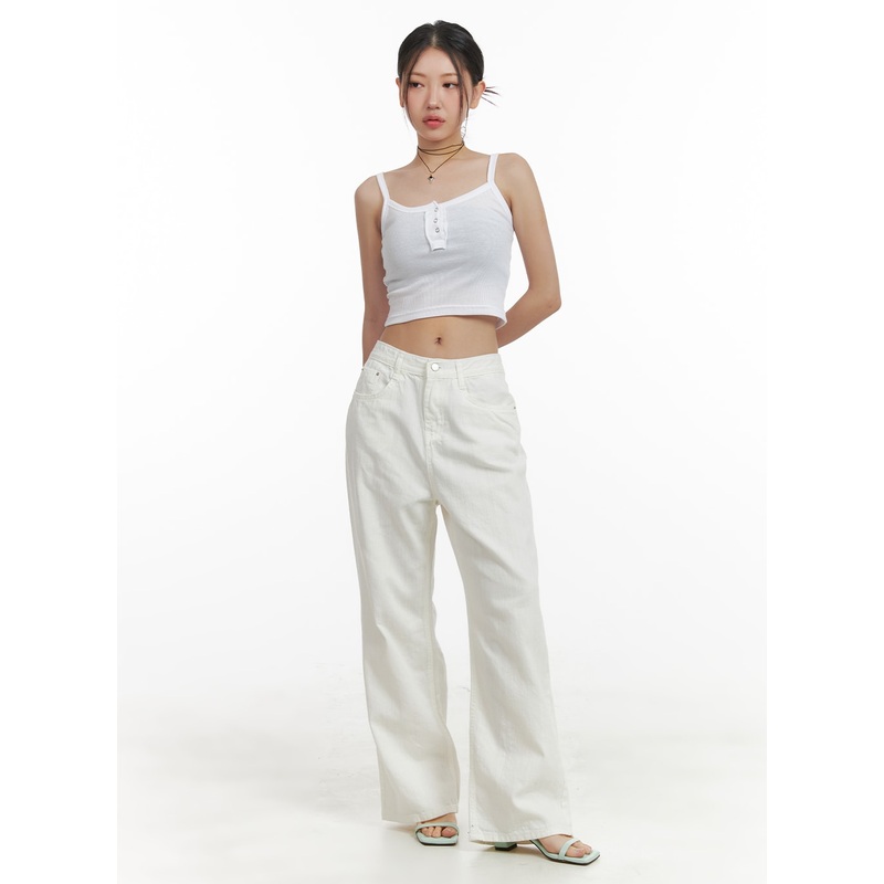 Classic Loose Fit Cotton Straight Pants OA416 White S