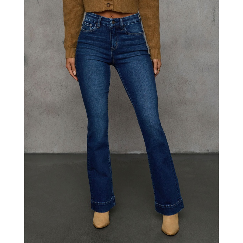 Coraline Super Stretch Mid Rise Flare Jeans Dark Wash 24