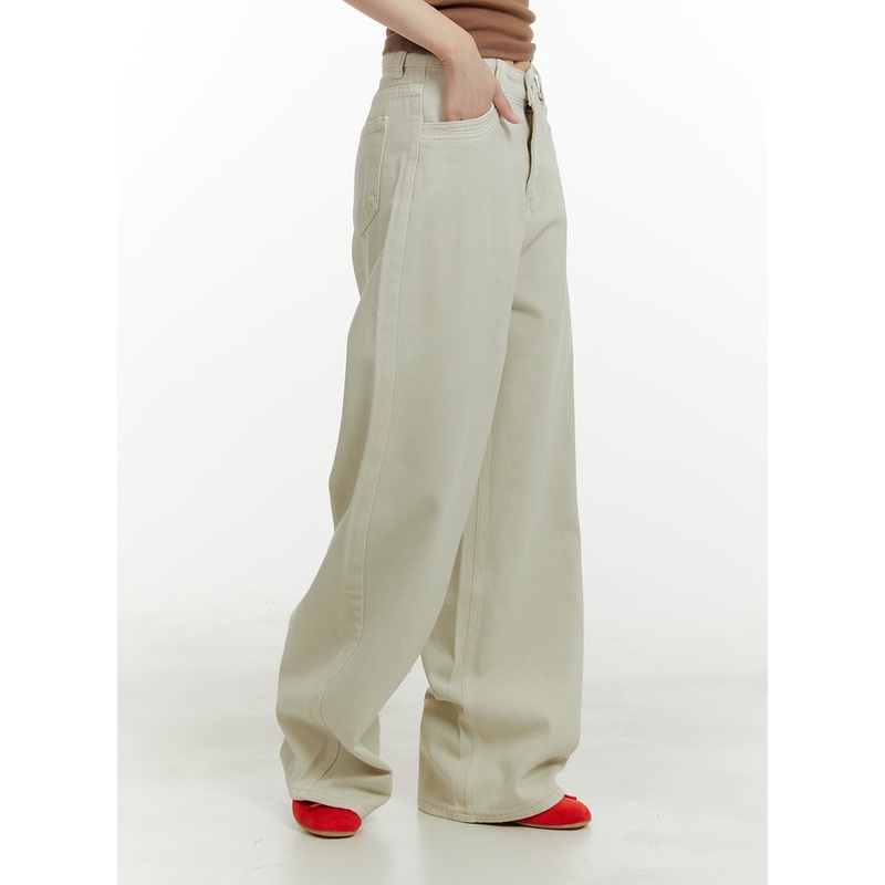 Cotton Solid Wide-Leg Pants OA405 Light beige S