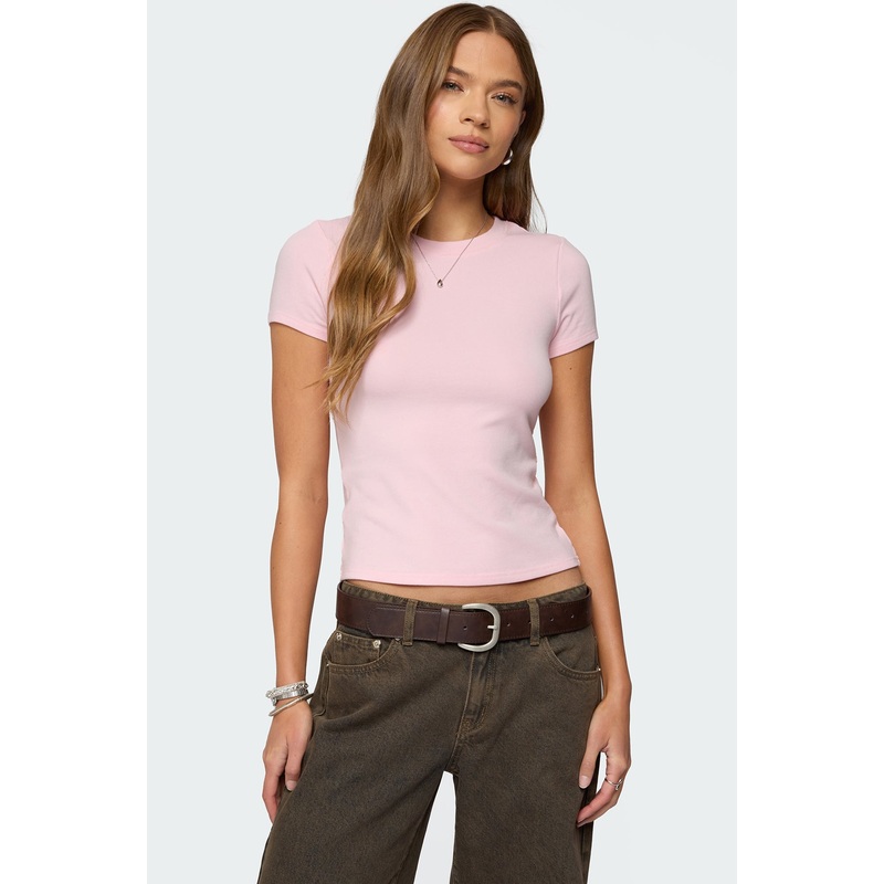 Daphney Ribbed T Shirt LIGHT PINK XS