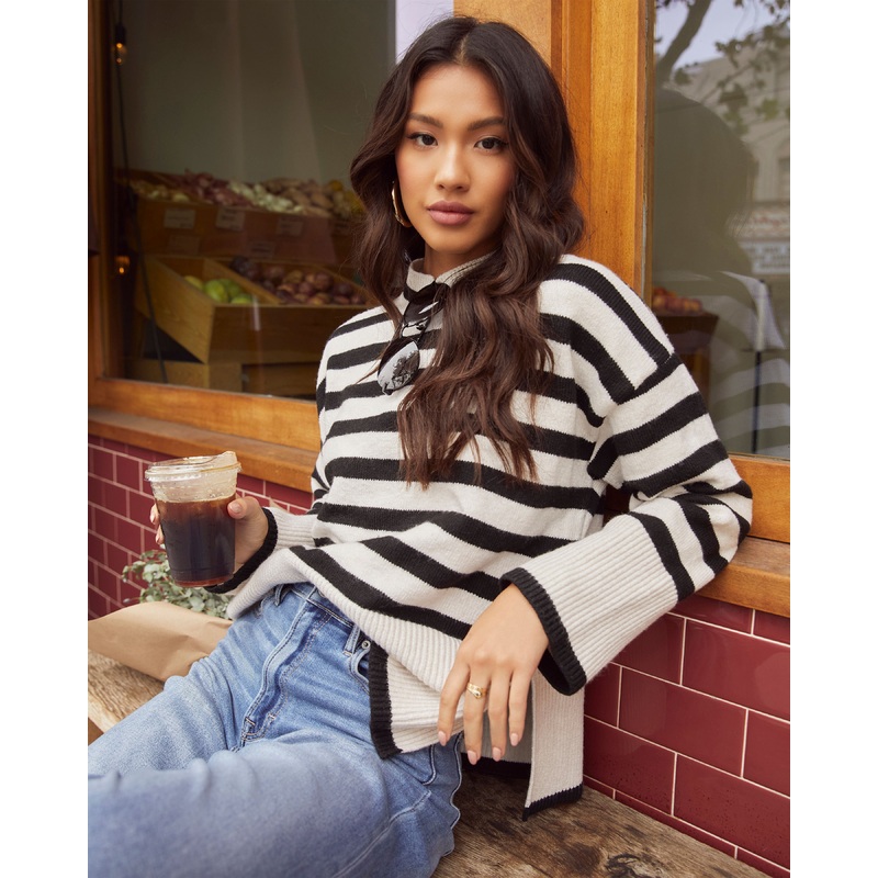 Dont Mind Me Striped Knit Sweater Black/White XS