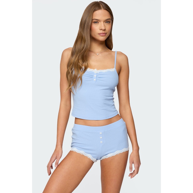 Olena Lacey Henley Tank Top LIGHT BLUE XS