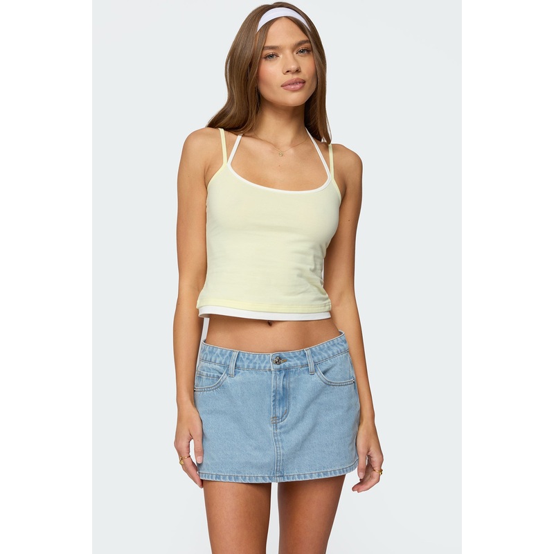 Roya Layered Halter Tank Top YELLOW AND WHITE XS