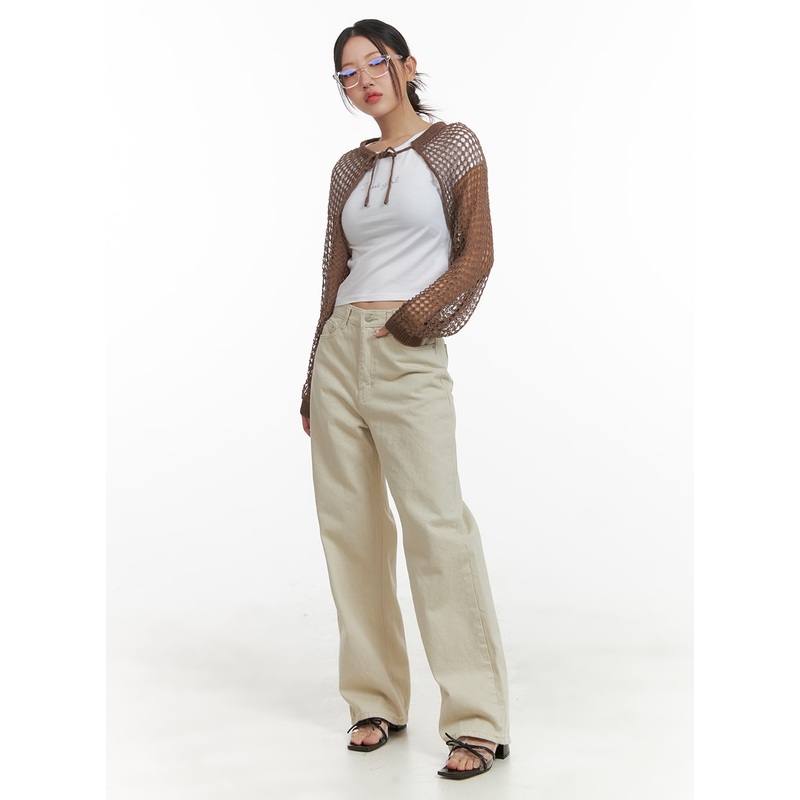 Solid Cotton Straight Fit Pants OA419 Beige S