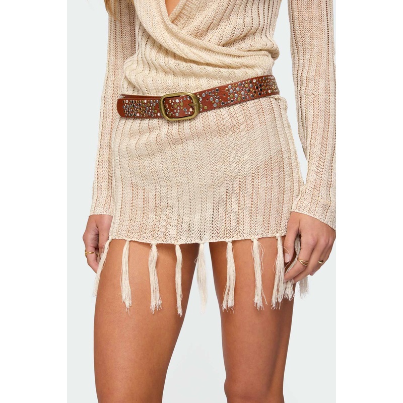 Zinia Studded Faux Leather Belt BROWN OS