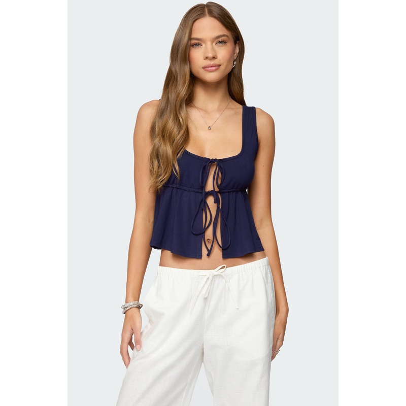Alesia Tie Front Tank Top NAVY XS
