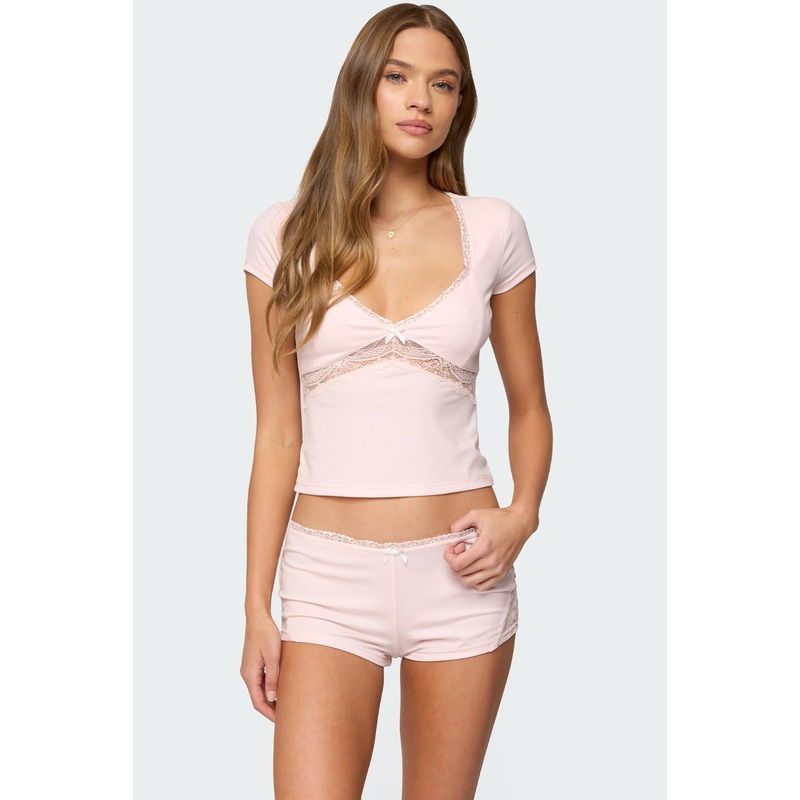 Arcadia Lacey V Neck Top LIGHT PINK XS