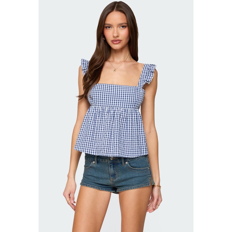 Jenson Backless Gingham Top BLUE XS
