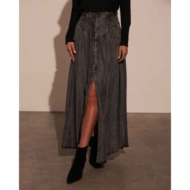 Normah Corset Waist Maxi Skirt Washed Black S