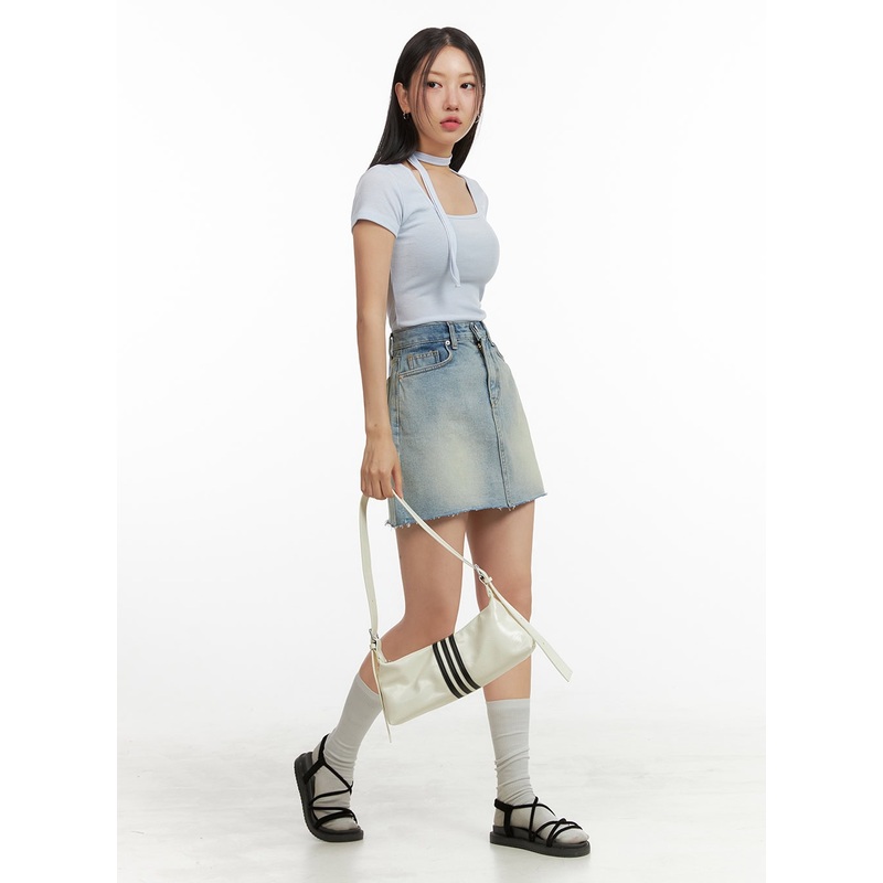 Washed Mini Denim Skirt OU407 Blue S