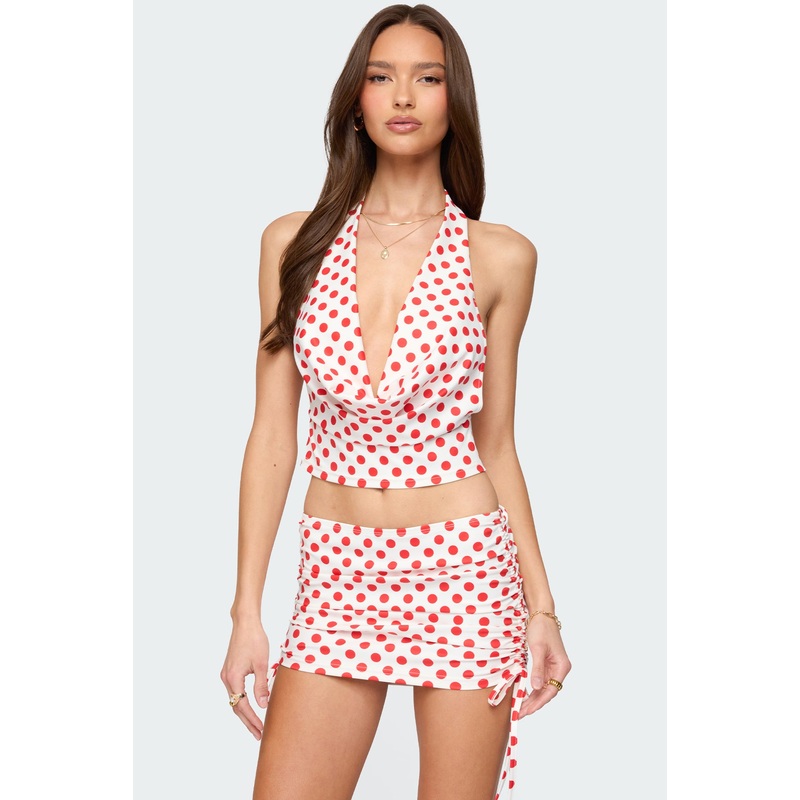 Zoe Polka Dot Cowl Neck Top RED AND WHITE XS