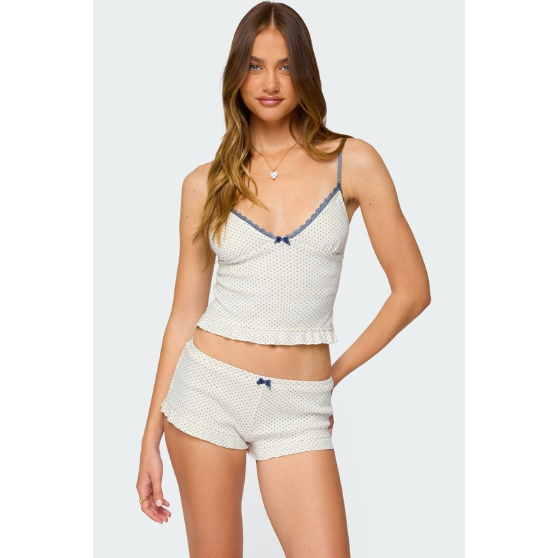 Avalon Dotted Pointelle Ruffle Tank Top WHITE XS