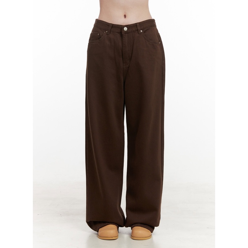 Cozy Wide Leg Cotton Pants OD418 Brown S