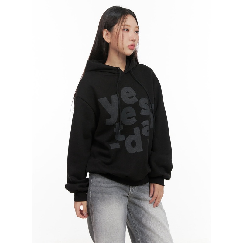 Graphic Lettering Hooded Sweatshirt CD416 Black M/L
