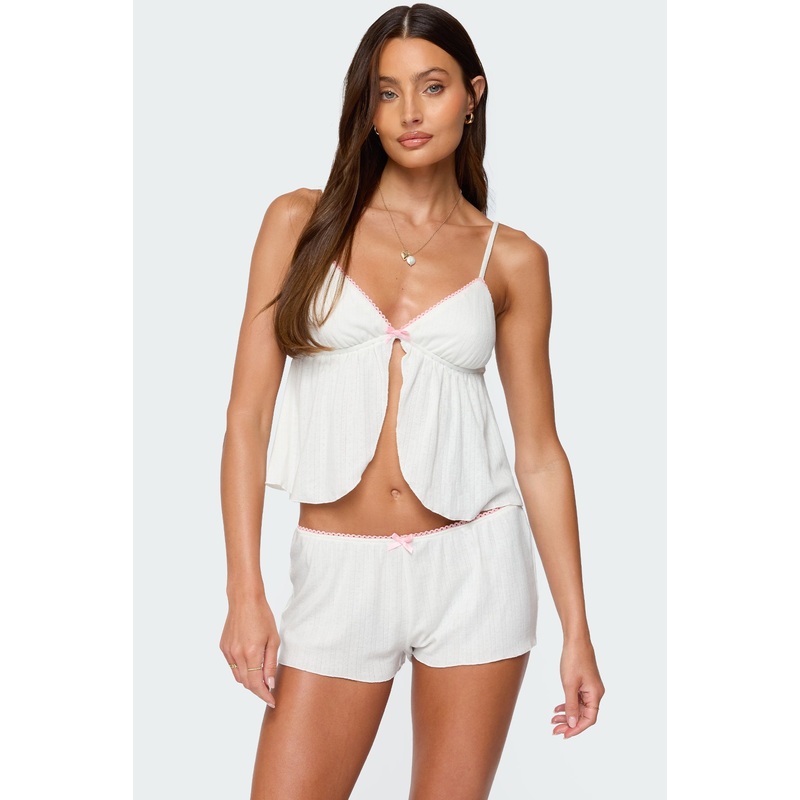 Linny Split Front Pointelle Top WHITE XS
