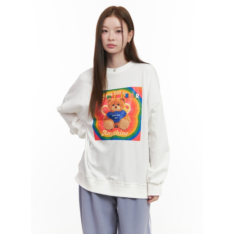 Long Sleeve Cotton Graphic Hoodie OD418 White M/L