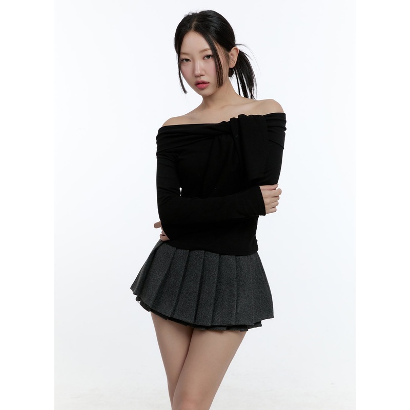 Off Shoulder Ribbon Crop Top CD423 Black S/M