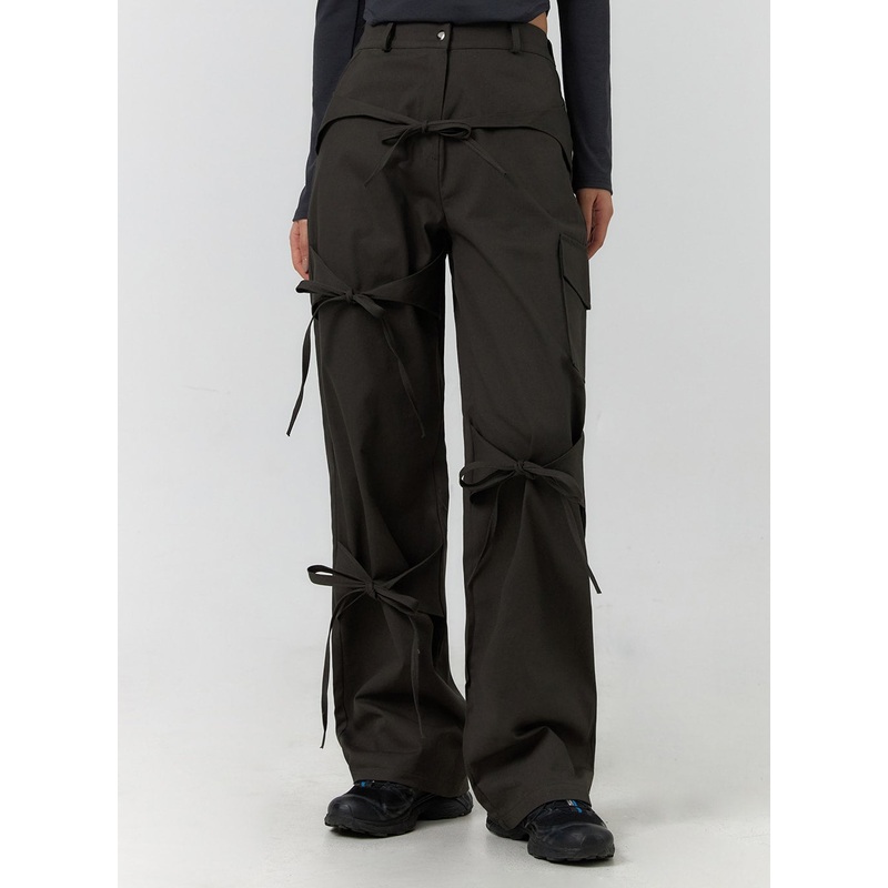 Ribbon Detail Cargo Pants CF401 Dark gray S/M