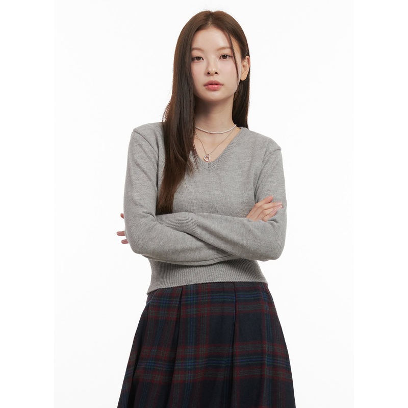 SoftKnit Slim Fit V-Neck Sweater OD418 Gray S/M