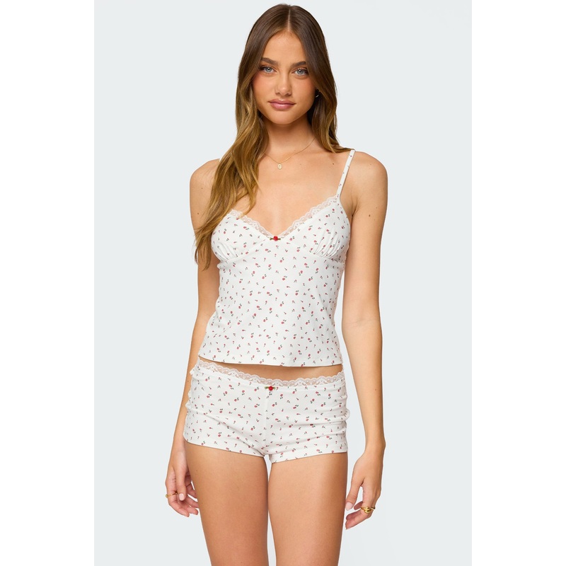 Viola Floral Lacey Tank Top WHITE XS