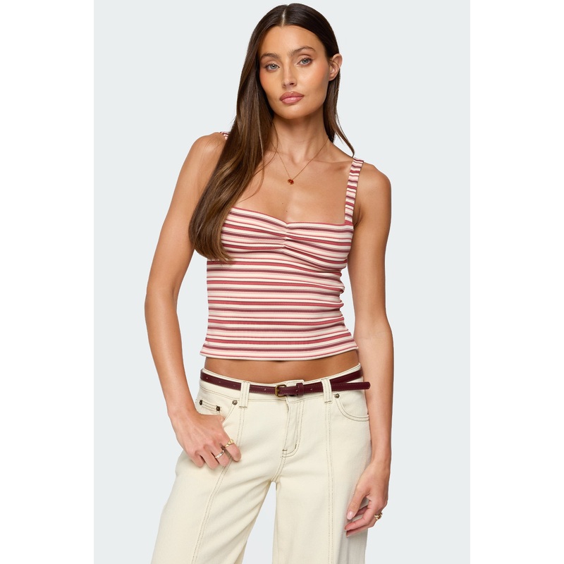Adelia Striped Ruched Tank Top MIX XS