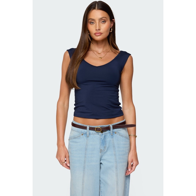 Angeline Wide V Neck Top NAVY XS