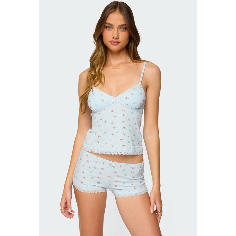 Aurea Lacey Floral Tank Top LIGHT BLUE XS
