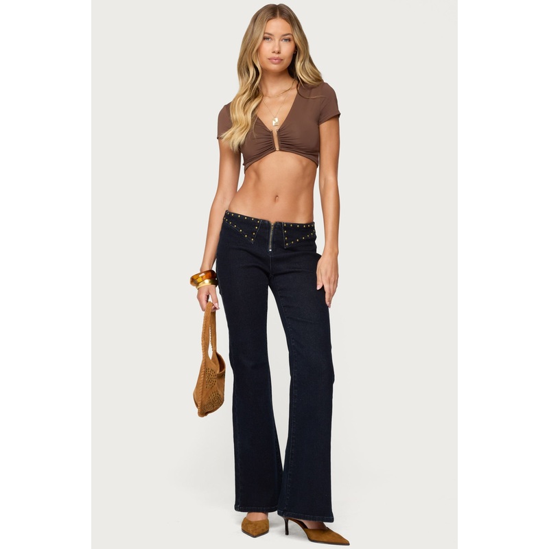 Carys Studded Low Rise Flared Jeans DARK BLUE XS