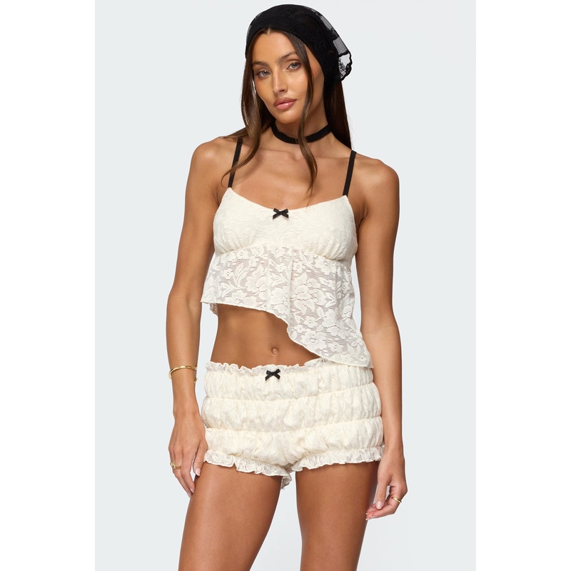 Este Asymmetric Textured Lace Top CREAM XS