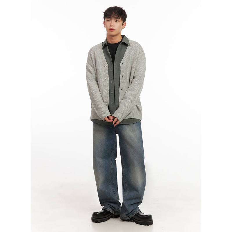 Men’s Basic Wide-Leg Denim Jeans ID427 Blue S