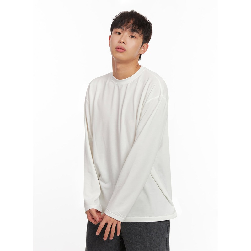 Men’s Essential Long-Sleeve Oversized Tee ID427 White M/L