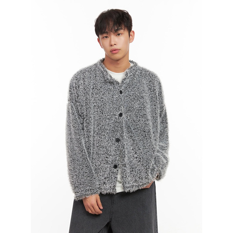 Men’s Fuzzy Buttoned Cardigan ID427 Gray M/L