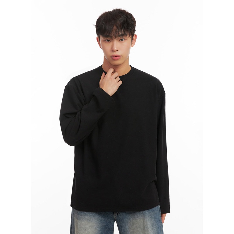 Men’s Solid Long Sleeve Tee ID427 Black M/L