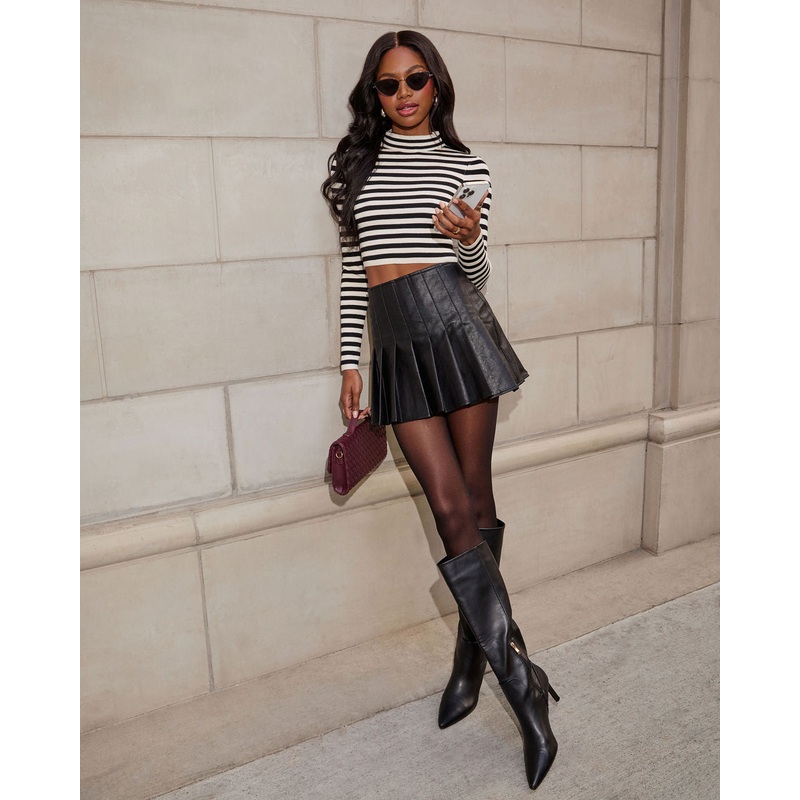 Perrie Pleated Leather Mini Skirt Black XS