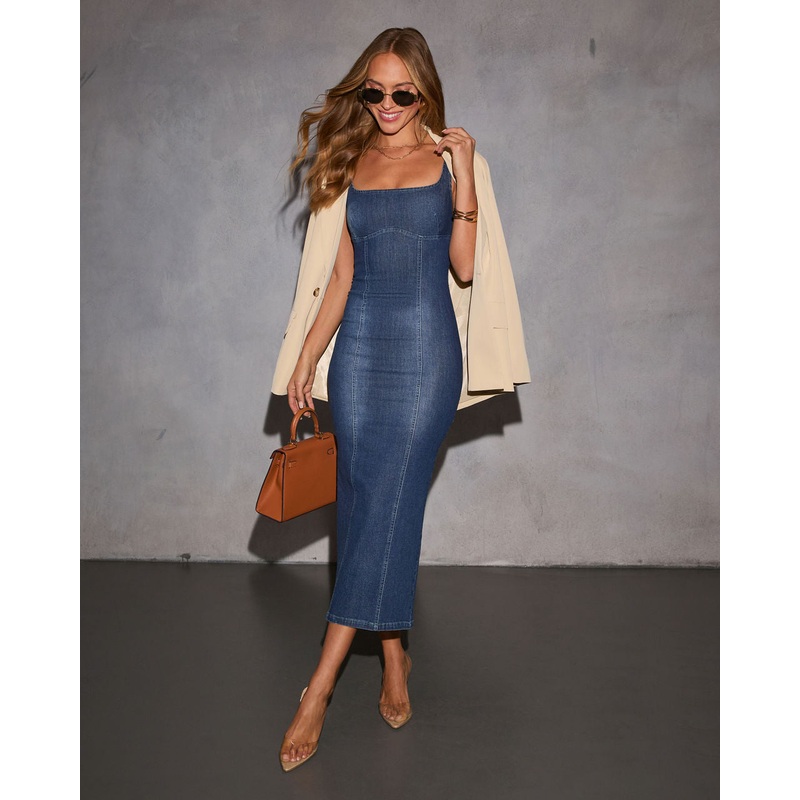 Warren Denim Midi Dress Dark Wash XS