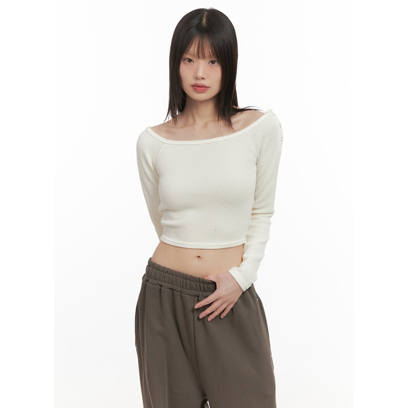 Back Cut-Out Off-Shoulder Crop Top CD430 White S/M