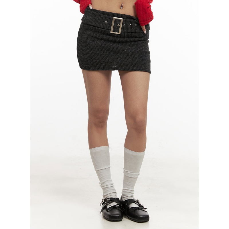 Belted Slim-Fit Mini Skirt CJ507 Dark gray S/M