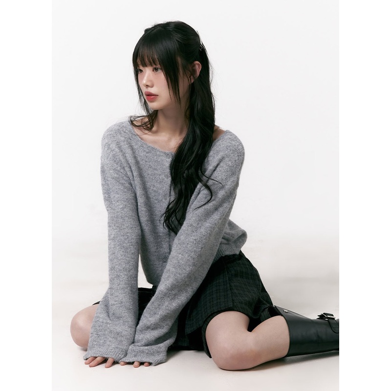 Boat-Neck Buttoned Knit Cardigan CJ501 Gray S/M