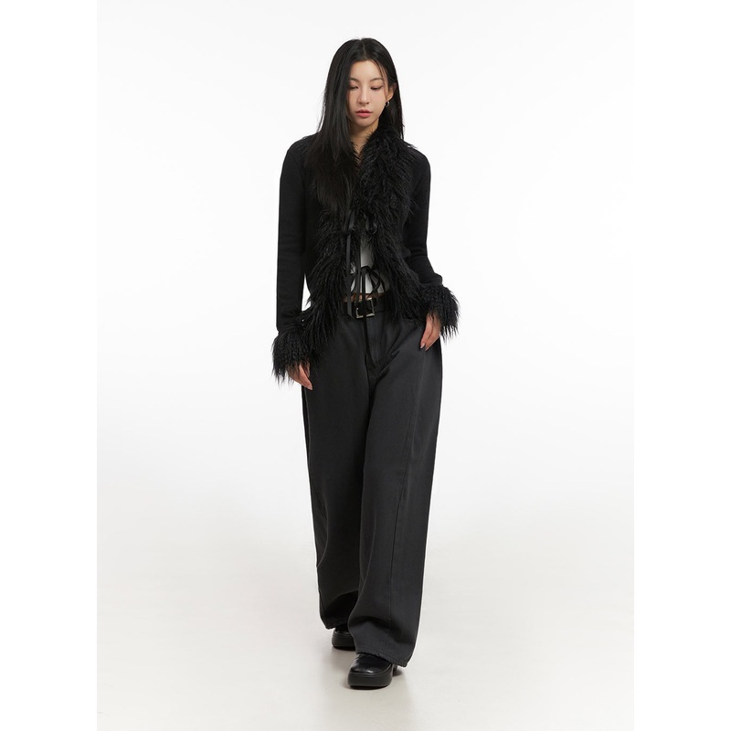 Classic Wide-Fit Cotton Pants ID431 Dark gray S