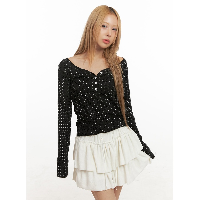 Long Sleeve Polka Dot Top CJ508 Black S/M