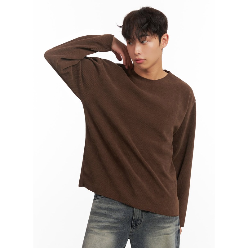 Men’s Corduroy Long-Sleeve Sweater ID431 Brown M/L