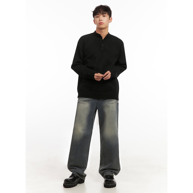 Men’s Washed Straight-Leg Denim Jeans ID431 Dark blue S