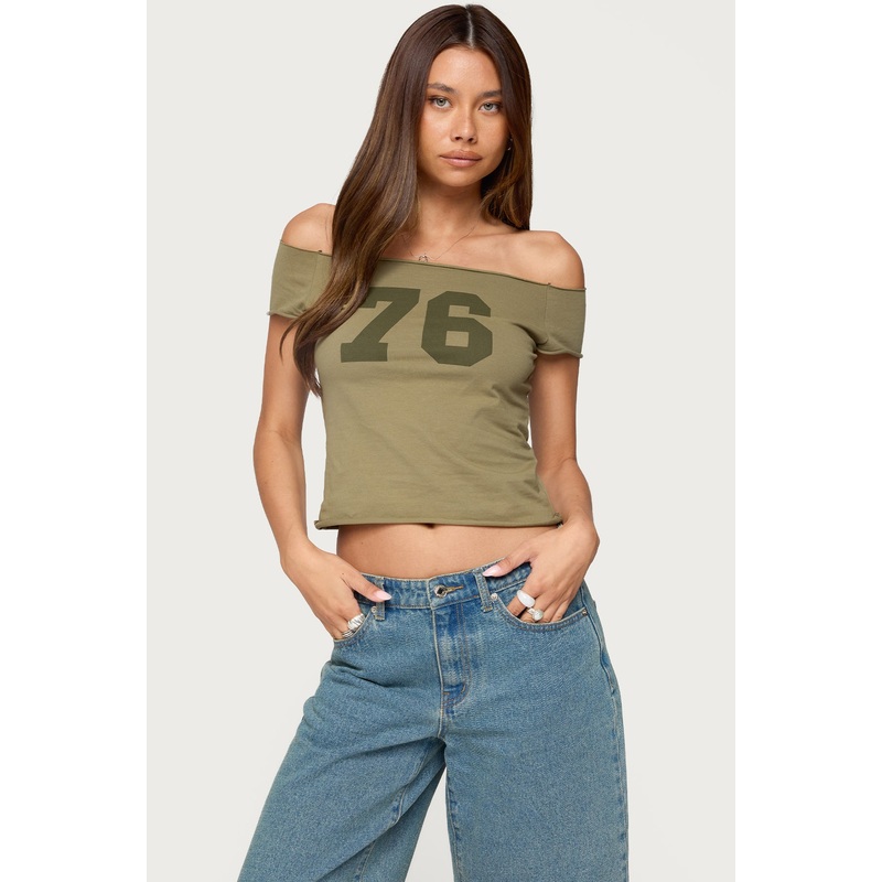 76 Off Shoulder Top OLIVE XS